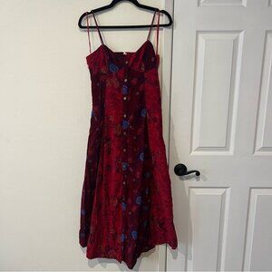 Free People Gail Corduroy Patchwork Floral Print Design Midi Dress Size XS NWT